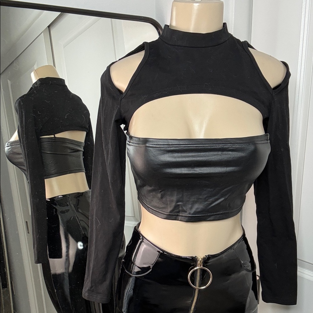 Stylish Black Cut-Out Crop Top